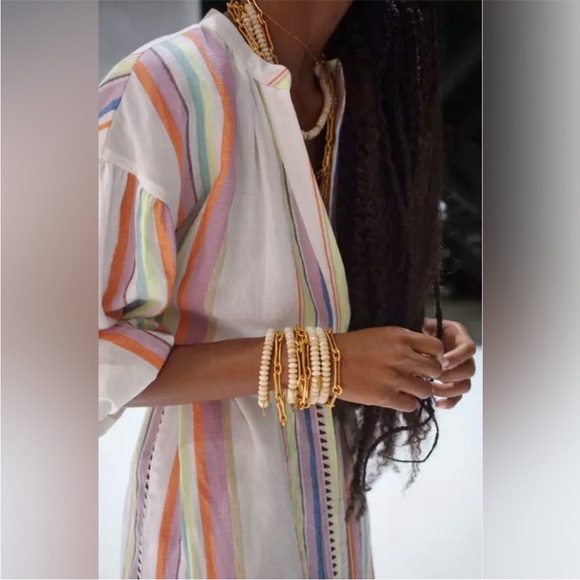 LEM LEM Dresses & Skirts - LEM LEM Cream/Orange Multicolor Striped Midi Dress, Size Medium